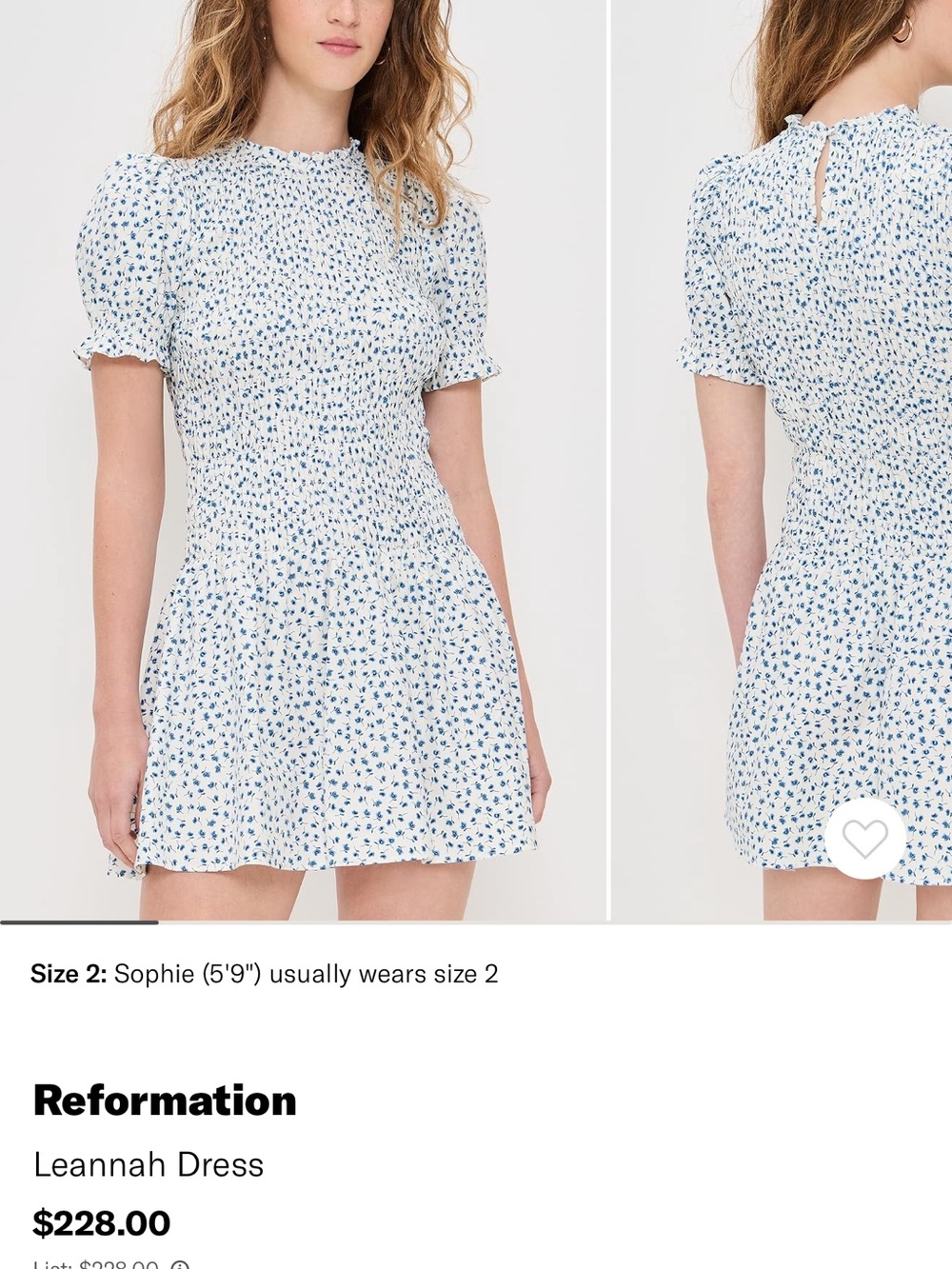 Reformation White Mini Dress with Blue Dot Floral